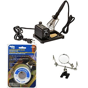 Aoyue Variable Power 60 Watt Soldering Station with Removable Tip and Alpha Fry Rosin Core Solder and SE Helping Hand with Magnifying Glass