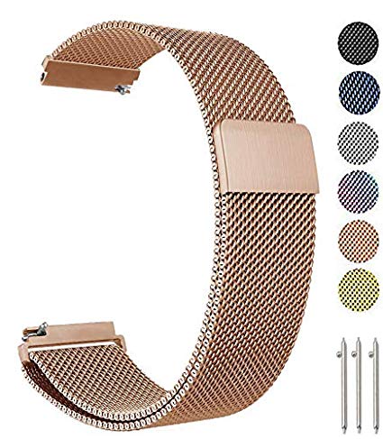 Baoking Compatible with Gear Sport/Galaxy Watch 42mm Band, 20mm Stainless Steel Mesh Loop Replacement Strap with Lock for Gear Sport /S2 Classic/Galaxy Watch Active(Rose Gold,20mm)