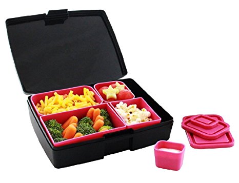 Laptop Lunches Bento-ware Bento Lunch Box with BPA-Free, Leak-proof Containers, Black/Pink (L600-blkpnk)