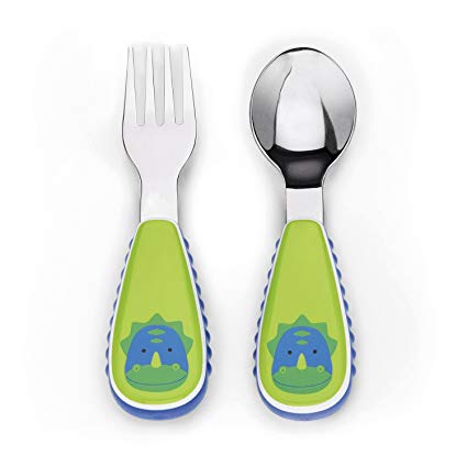 Skip Hop Toddler Utensils, Fork and Spoon Set, Dinosaur