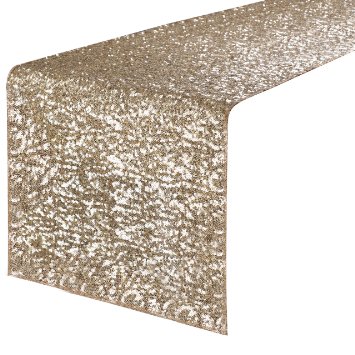 Pony Dance Glitzy Rectangle Sequins Table Cloth/Tablecloth/Topper for Holiday/Thanksgiven,14"x108", Light Gold