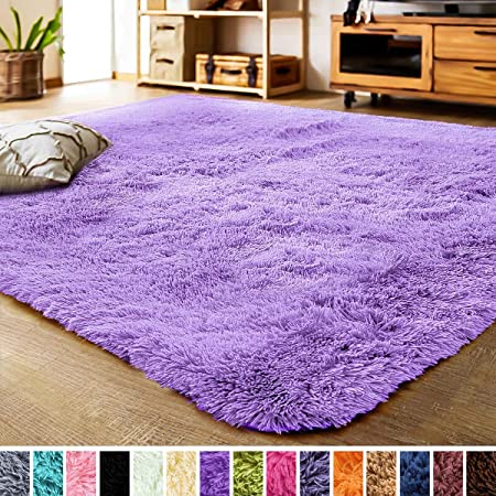 LOCHAS Ultra Soft Indoor Modern Area Rugs Fluffy Living Room Carpets for Children Bedroom Home Decor Nursery Rug 5.3x7.5 Feet, Purple