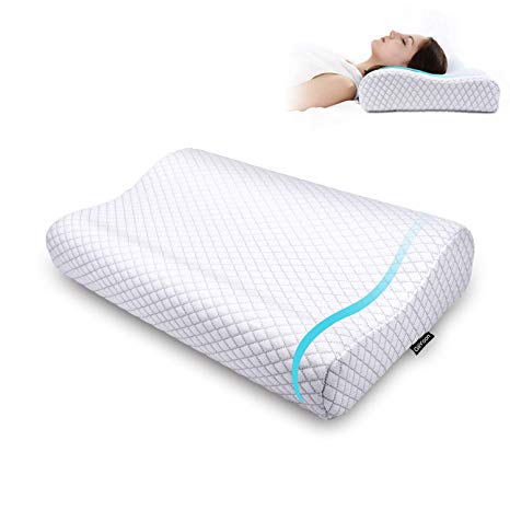 GiiYoon Memory Foam Pillow,Ergonomic Cervical Pillow for Neck Pain,Orthopedic Contour Pillows for Sleeping,Size:19.6 x 11.8 x 3.9/2.7 in