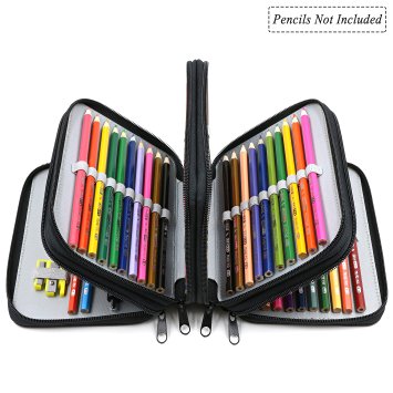 YOUSHARES 72 Slots Pencil Case - Handy Large Capacity Oxford Multi-layer Zipper Pencil Bag for Color Pen, Colored Pencils, Watercolor Pens, Makeup Brush, Cosmetic Brushes, Gel Pen and More (Black)