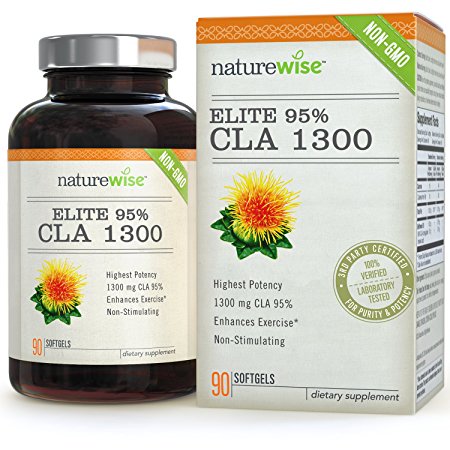 NatureWise Elite 95% CLA 1300mg Maximum Potency, Non-Stimulating Natural Weight Loss Exercise Supplement, Fat Burner for Men and Women, 90 Count