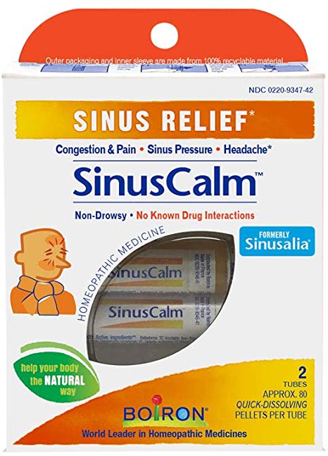 Boiron Sinuscalm Sinus Relief Medicine, Pellets for Runny Nose, Congestion, Sinus Pressure, Headache, 2 Tubes of Pellets, Non-Drowsy, 2 Count