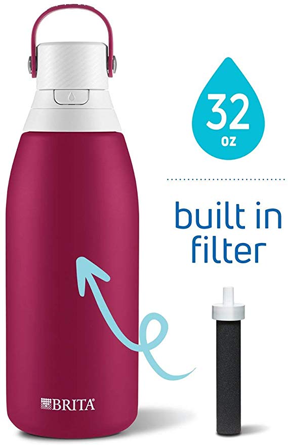 Brita Insulated Stainless Steel Water Filter Bottle, 32 oz, Ruby