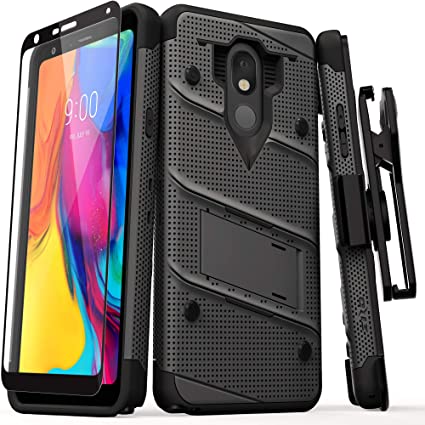 ZIZO Bolt Series LG Stylo 5 Case Military Grade Drop Tested with Full Glass Screen Protector Holster and Kickstand Gun Metal Gray