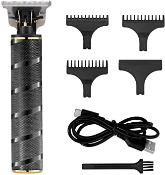 Surker Electric Pro Li Outliner Clippers Barber Accessories Grooming Waterproof Rechargeable Cordless Close Cutting T-Blade Trimmer Hair Clippers for Men 0mm Bald Head Clipper (Black)