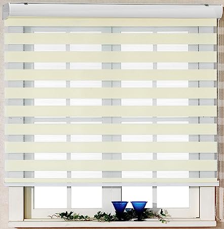 Custom Cut to Size, [Foiresoft Basic, Ivory, W 35 1/2 x H 64 inch] Zebra Roller Blinds, Dual Layer Shades, Sheer or Privacy Light Control, Day and Night Window Drapes, 10 to 110 inch Wide