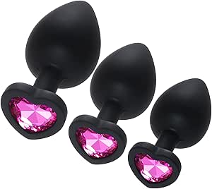 3 Pcs 3 Sizes Silicone Anal Plugs, Jeweled Butt Plug, Anal Trainer Toys, Heart Butt Plugs, Fushcia