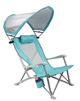 GCI Outdoor Waterside SunShade Folding Beach Recliner Chair with Adjustable SPF Canopy