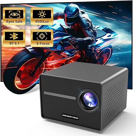 HAPPRUN Projector, [Electric Focus] Mini Projector, 1080p Portable Bluetooth Projector With Speaker, 200" Support 9500Lux Outdoor Movie Projector Compatible With Smartphone/HDMI/USB/AV/Fire Stick/PS5