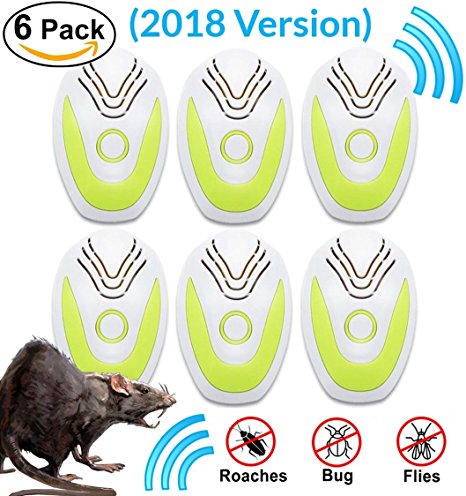 PEST CONTROL ULTRASONIC REPELLENT 6-PACK (2018 BEST MODEL) Repeller Plug In for Insects, Mice, Rats, Spiders, Fleas, Roaches, Bed Bugs, Mosquitoes, Eco-Friendly, Baby, Pet Safe & Non Toxic!