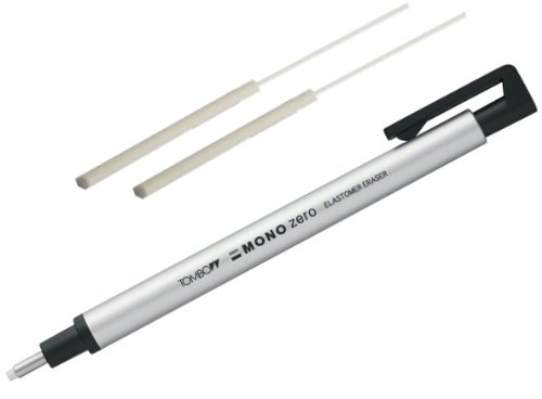 Tombow MONO Zero Eraser, Round Tip, Retractable, Silver Barrel (Eraser with an extra refill (57305 and 57307))