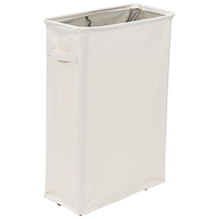Homiak Slim Laundry Hamper With Wheels for Clothes Storage and Organization, Laundry Basket with Wheels (7.3 x 23.6 x 15.7 inch) (Beige)
