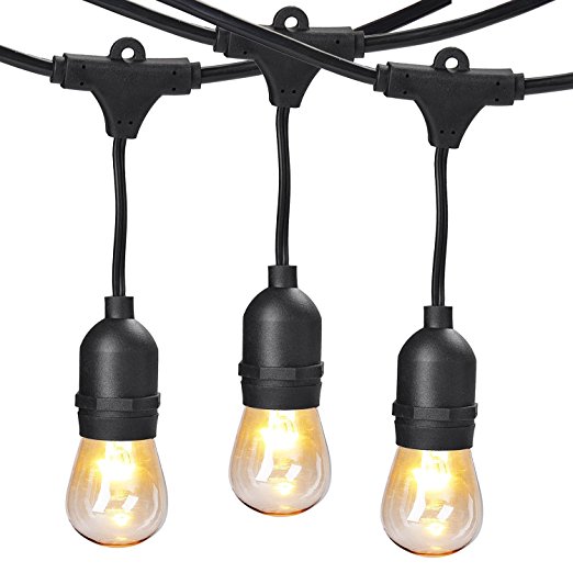 48ft Outdoor String Lights, XCYT Weatherproof Vintage Bistro Patio Lights with 15 Hanging Sockets - UL Listed - 18 11S14 Incandescent Bulbs Included for Party, Backyard (Black)