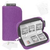 Eco-Fused Memory Card Carrying Case - Suitable for SDHC and SD Cards - 8 Pages and 22 Slots - Eco-Fused Microfiber Cleaning Cloth Included Purple