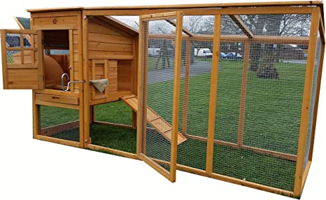 Large 8ft Chicken Coops Large Chicken Coop Hen House Ark Poultry Run Nest Box Rabbit Hutch Suitable For Up To 4 Birds - Integrated Run & Cleaning Tray & Innovative Locking Mechanism