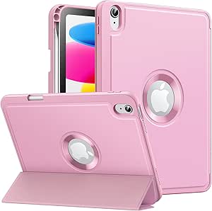 MoKo for iPad 10th Generation 10.9 Inch Case 2022 with Pencil Holder, Smart Trifold Protective iPad Case with Soft TPU Back Stand Cover for 10th gen iPad 2022, Hollow LOGO/Auto Wake/Sleep, Light Pink