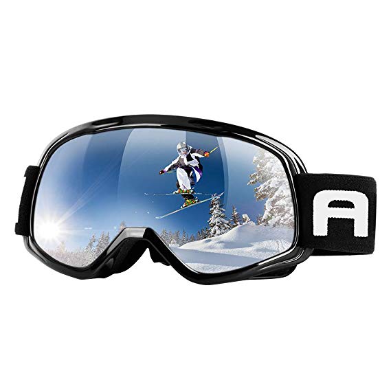 AKASO Ski Goggles,Dual Layers Lens Snow Goggles for Young Boys & Women,Snowboard Goggles with Anti-Slip Strap,Anti-Fog, UV 100% Protection