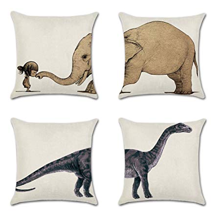 Throw Pillow Covers Decorative Pillowcases 18x18inch (4 pieces set) Pillow Cases Home Car Decorative (Elephant And Dinosaur)