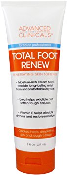 Advanced Clinicals Total Foot Renew Cream- Relief for Dry Itchy Skin, Tough Calluses, Cracked Heel. 8oz