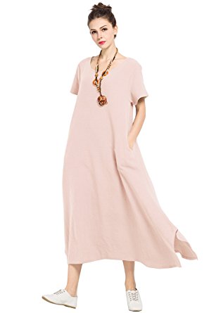 Anysize Linen Cotton Soft Loose Spring Summer Dress Plus Size Clothing F126A