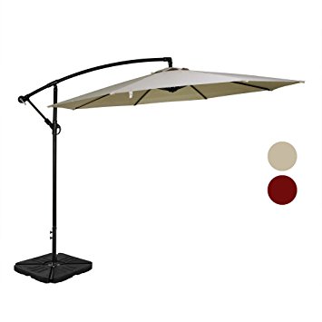 Tourke Patio 10' Hanging Offset Umbrella Outdoor Cantilever Market Umbrella with Crank, 8 Steel Ribs (Beige)