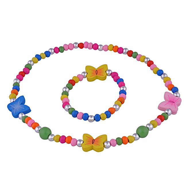 SmitCo LLC Kids Jewelry, For Little Girls And Toddlers, Stretch Butterfly Necklace and Bracelet Set