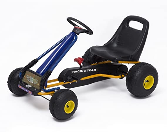 HOMCOM Go-Kart a Pedales para Niños a Partir de 3 años con Asiento Ajustable y Freno de Mano 96x68x56 cm Azul y Negro