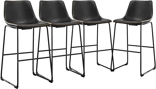 JHK 30 inch Counter Height Stools Set of 4 Modern Faux Leather High barstools with Back and Metal Leg, Bar Chairs for Kitchen lsland, Black, 4 Pcs 30