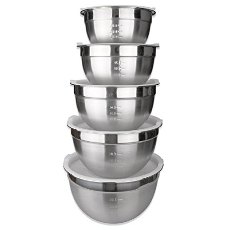 Stainless Steel Mixing Bowls Set of 5,with Plastic Lids-JUNING