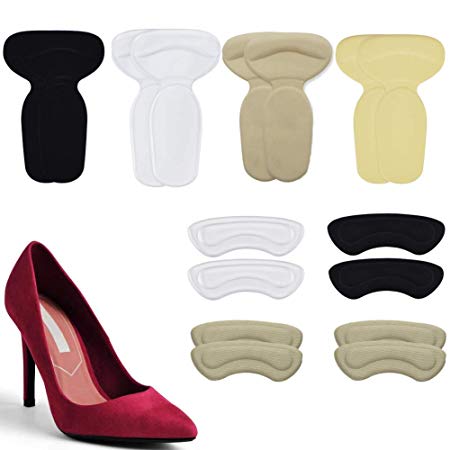 8 Pairs Heel Grips, MAIBTKEY Reusable High Heel Soft Cushion Inserts Shoe Pads for Women Loose Shoes Anti-Slip Heel Slippage Grips Cups Inserts Liners Foot Insoles (Multi)