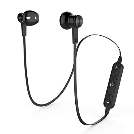 GEJIN Bluetooth Headphones, Wireless Headphones Bluetooth 4.1 Earbuds Fit for Sports Gym Running Exercising with Built-in Mic Microphone, Secure Fit, Noise Cancelling (Black)