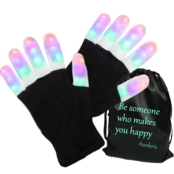 Awekris LED Gloves Finger Lights Toys 3 Colors 6 Modes Colorful Rave Gloves for Party Kids Novelty Light Up Toys