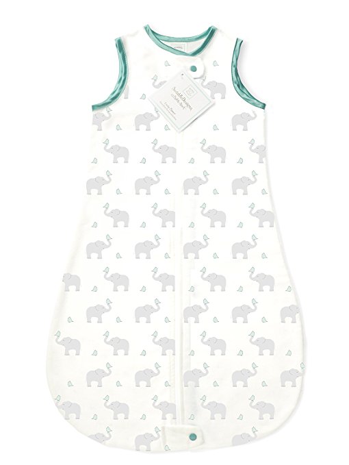 SwaddleDesigns Cotton Sleeping Sack with 2-Way Zipper, Made in USA, Premium Cotton Flannel, Elephant and SeaCrystal Chickies, 6-12MO