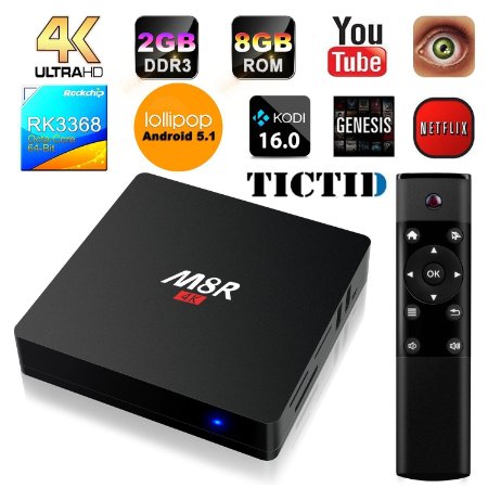 TICTID® M8R RK3368 2GB/8GB Android 5.1 Lollipop A53 64Bit 4K*2K Android Tv Box Kodi Fully Loaded Octal Core Cortex Playback Dual with WIFI Streaming Media Player