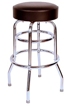 Richardson Seating 0-1952BLK Double Rung Backless Swivel Bar Stool with Chrome Frame, Black