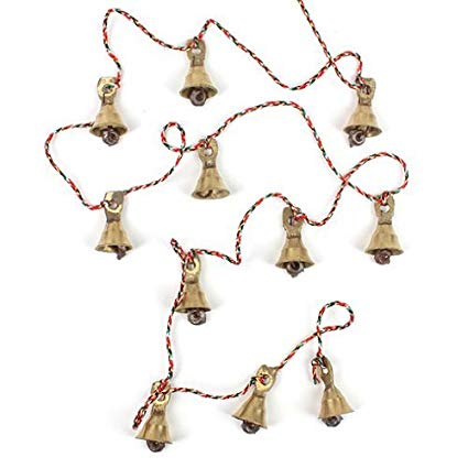 Rastogi Handicrafts Brass Decorative String of 11 Metal Vintage Indian Style Fair trade Wall Hanging Bells (1)