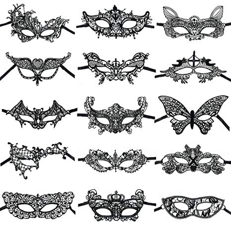15PCS Black Lace Venetian Masquerade Mask Sexy Woman Mask for Halloween Costume Party Ball, Mardi Gras or Prom Dress by CSPRING