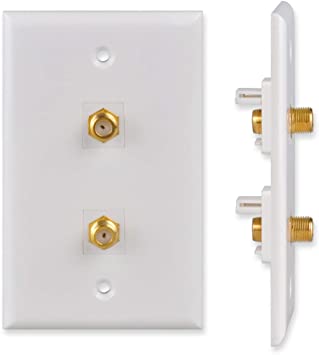 Conwork Dual F Type RG6 Keystone Jack Insert Wall Plate with 3GHz F-pin Coaxial Coupler for Comcast, DIRECTV, Dish Network, Antennas (1-Pack)