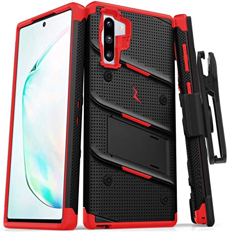 ZIZO Bolt Series Samsung Galaxy Note 10 Case | Heavy-Duty Military-Grade Drop Protection w/Kickstand Included Belt Clip Holster Lanyard (Black/Red)