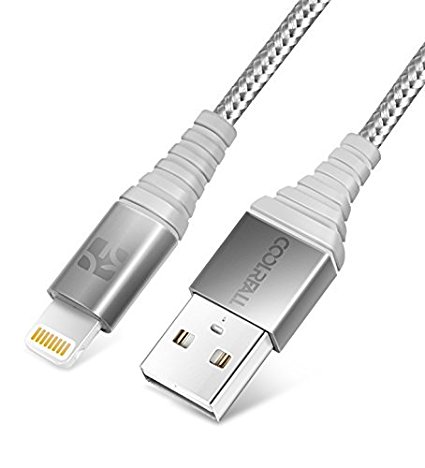iPhone Charger [Apple MFi Certified] Coolreall 3.3ft Nylon Braided Lightning to USB Cable Sync and Charge Cable for iPhone 7 Plus/ 6/ 6S Plus/ SE/ 5S/ 5C, iPad Pro Air 2, iPad Mini 4 3 2, Silver Grey