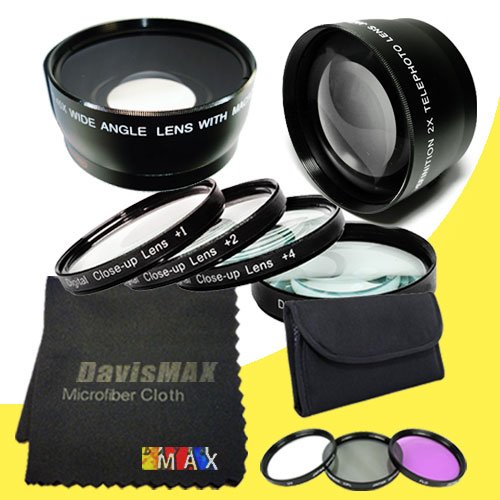 55mm Macro Close Up Kit   Wide Angle   2x Telephoto Lenses   3 Piece Filter Kit for Sony Alpha SLT-A58 with Sony 18-55mm DT Lens   DavisMAX Fibercloth Lens Bundle