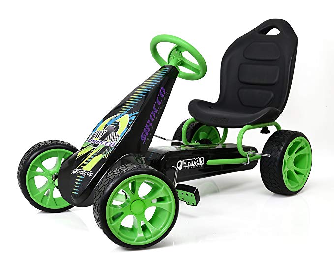 Hauck Sirocco - Racing Go Kart | Pedal Car | Low Profile Rubber Tires | Pedal Power auto-Clutch Free-Ride | Adjustable seat - Green