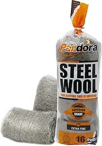 Pandora Steel Wool #00 – Extra Fine Grade, 16 Pads for Buffing and Cleaning - Quality Metal Strands - Ideal for Cleaning Golf Clubs, Metal Wheels, Screens, and Metal Lawn Furniture