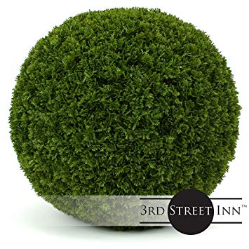 3rd Street Inn Cypress Topiary Ball - 19" Artificial Topiary Plant - Wedding Decor - Indoor/Outdoor Artificial Plant Ball - Topiary Tree Substitute (1, Cypress)