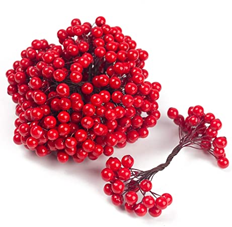 Sallyfashion Artificial Holly Christmas Berries on Wire, Great for DIY Garland and Holiday Ornaments, 200 Counts