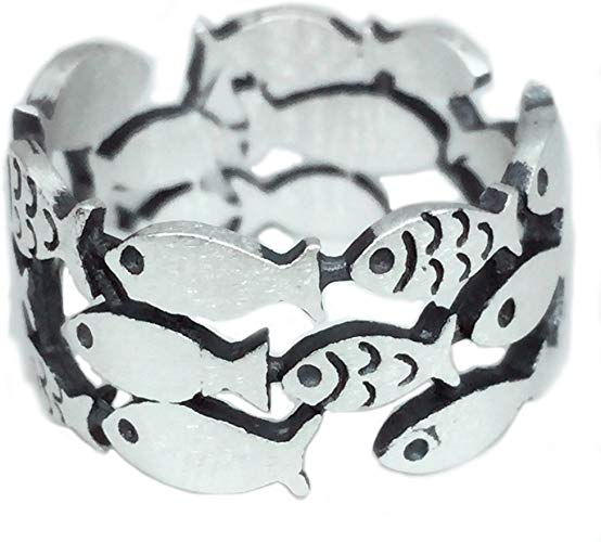 Helen de Lete Simple School Fish Geometric Pattern 925 Sterling Silver Ring